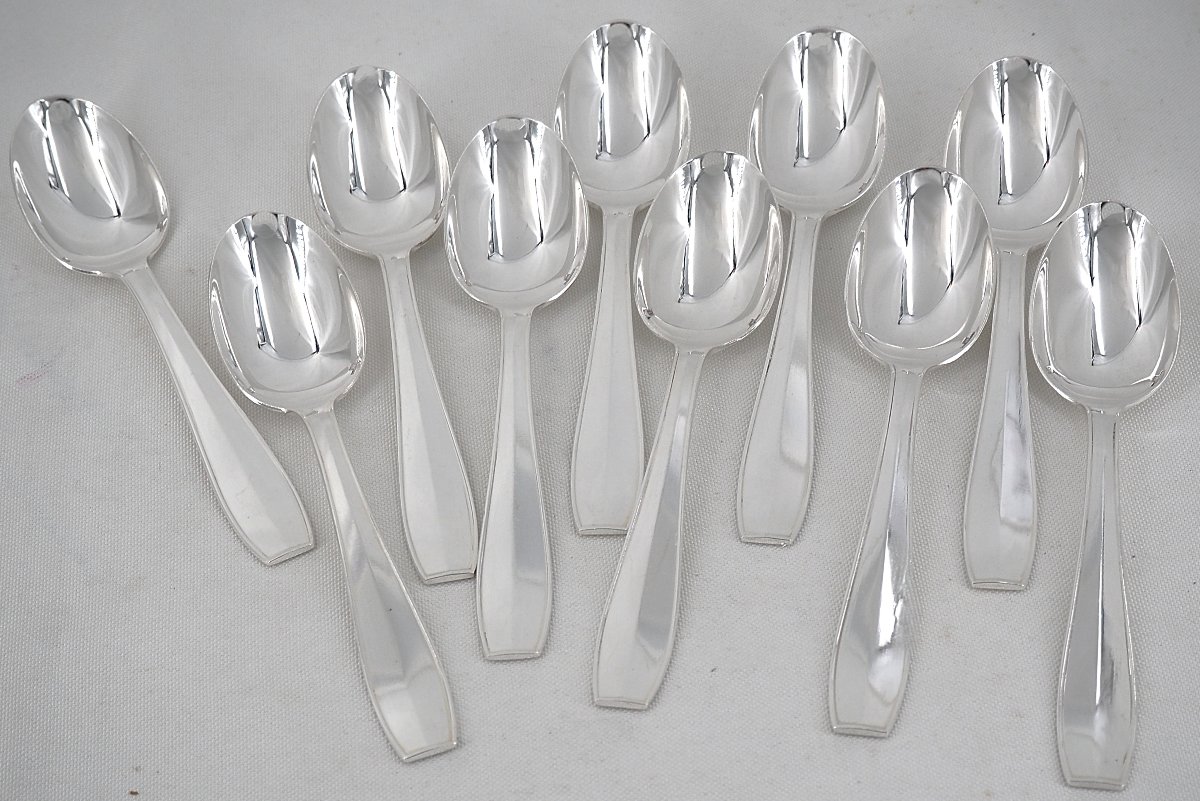 Christofle modèle Atlas, 10 couverts à entremets, dessert, 20 pièces, Art Déco, 17,8 cm.-photo-3