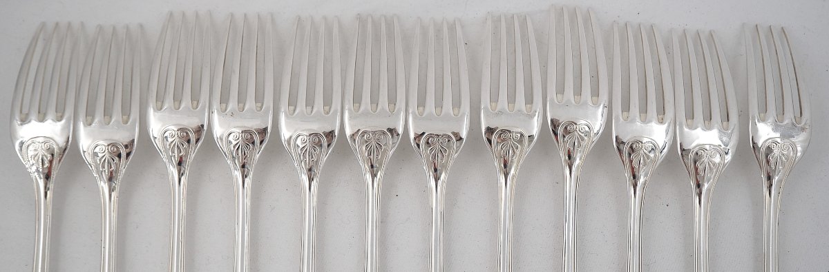 Christofle modèle Malmaison, ménagère set 49 pièces en métal argenté, excellent état.-photo-4