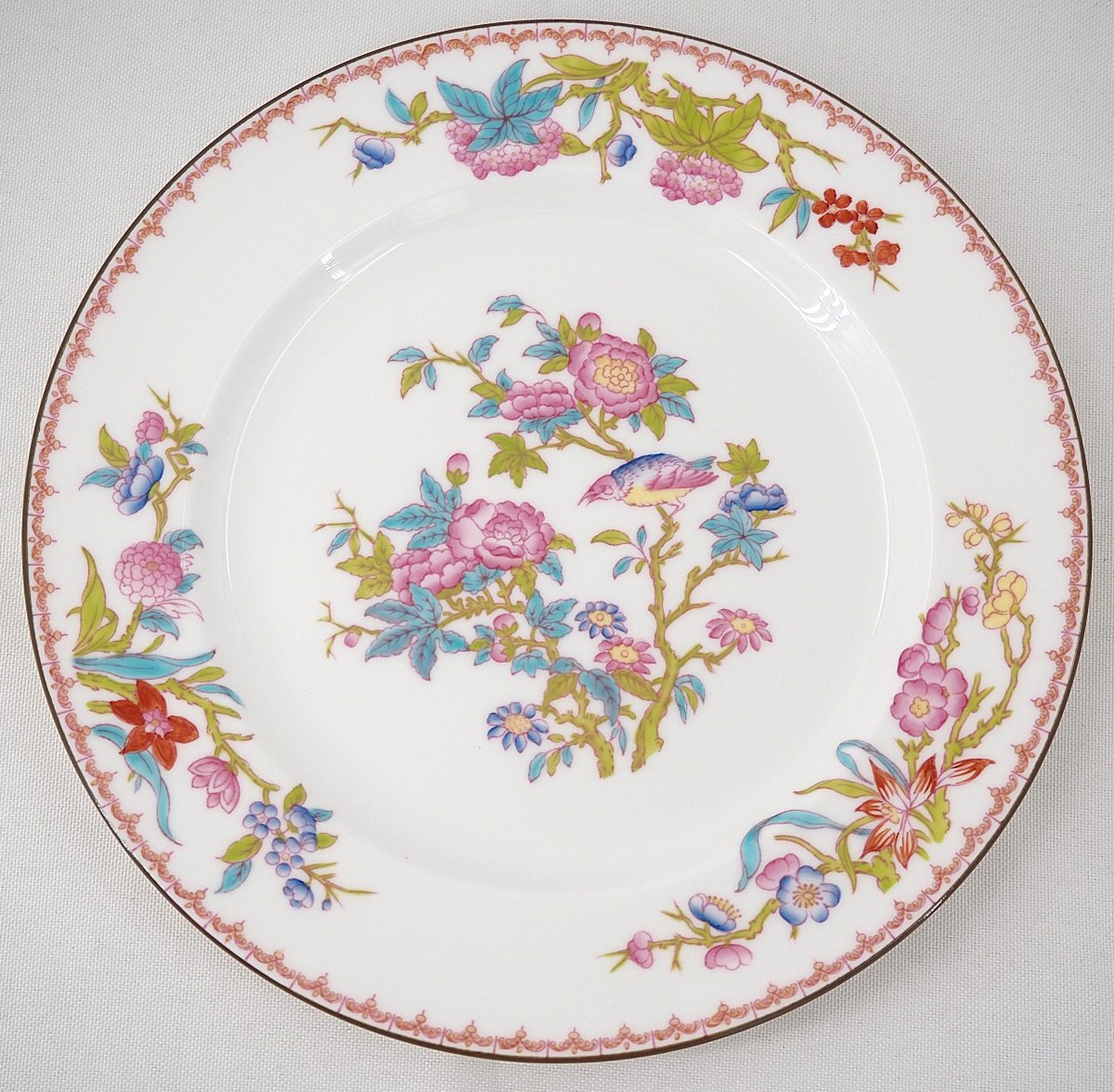 Minton modèle Cuckoo, Coucou, 8 assiettes de table en porcelaine peintes main, 26 cm.-photo-3