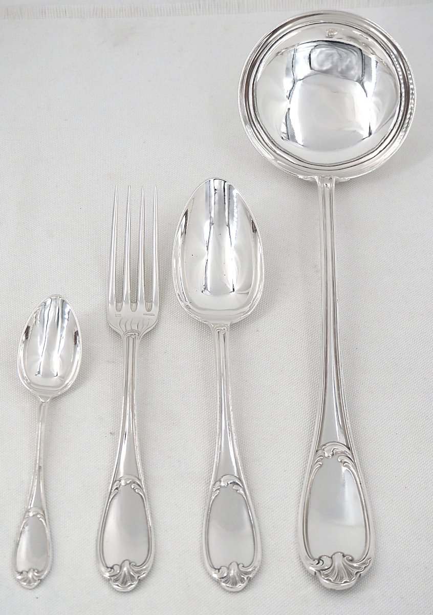 Ercuis Pompadour Model, 37-piece Silver-plated Menagère Set, Louis XV Style.-photo-3