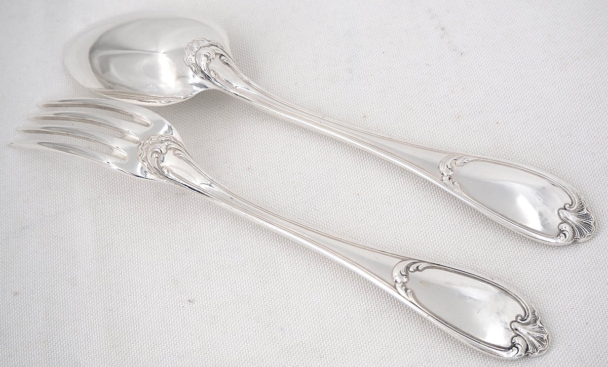 Ercuis Pompadour Model, 37-piece Silver-plated Menagère Set, Louis XV Style.-photo-2