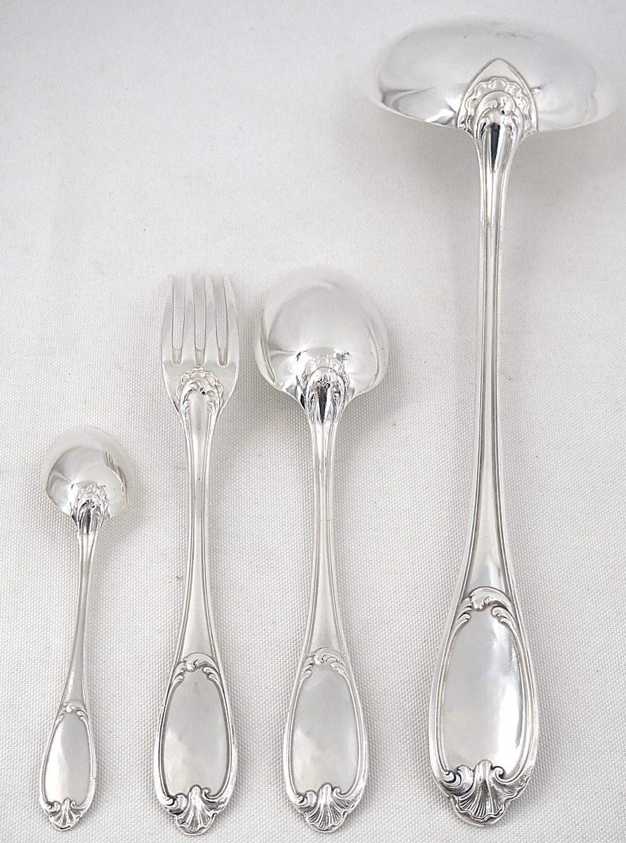 Ercuis Pompadour Model, 37-piece Silver-plated Menagère Set, Louis XV Style.-photo-5