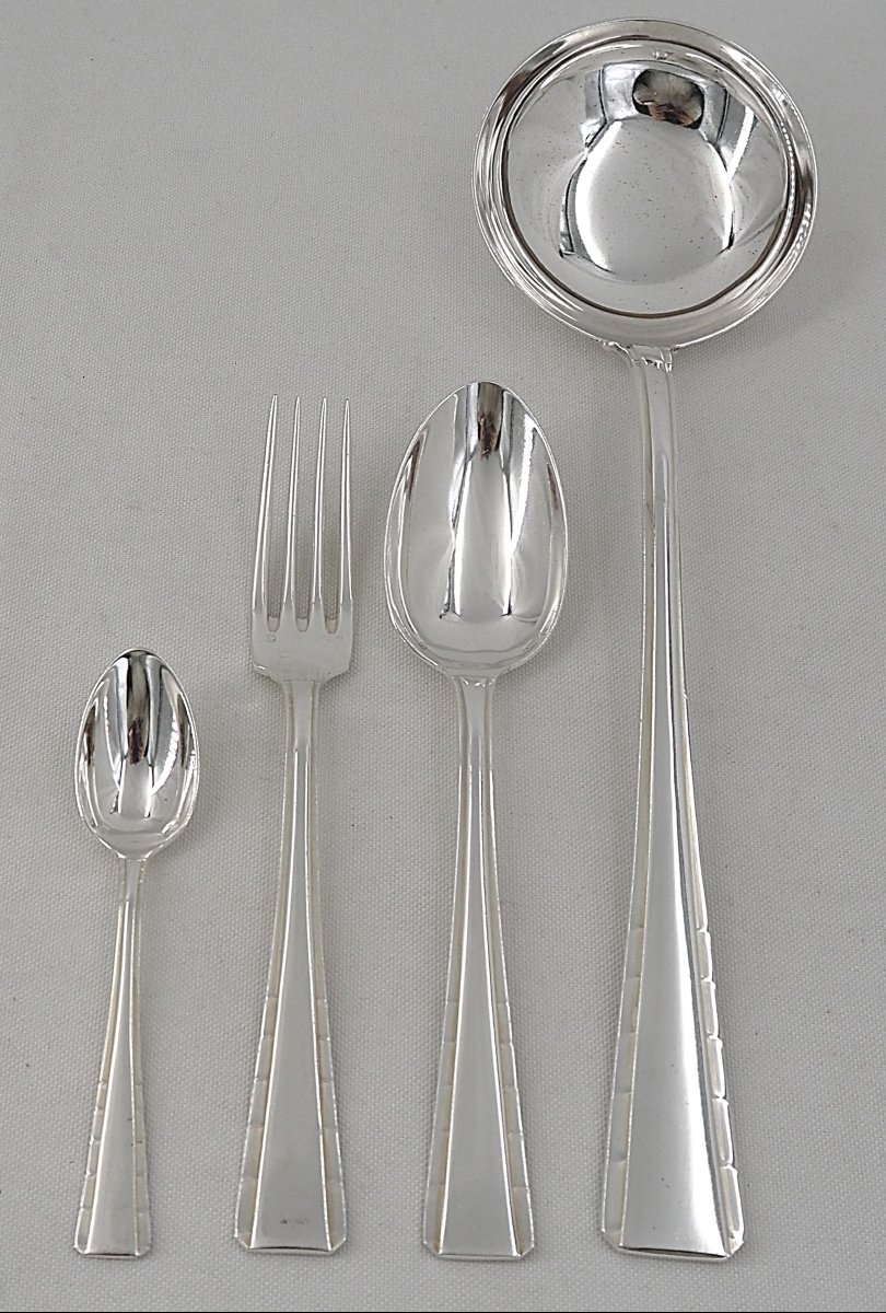 Ercuis Neptune Model, 37-piece Art Deco Silver-plated Set, Excellent Condition.-photo-3