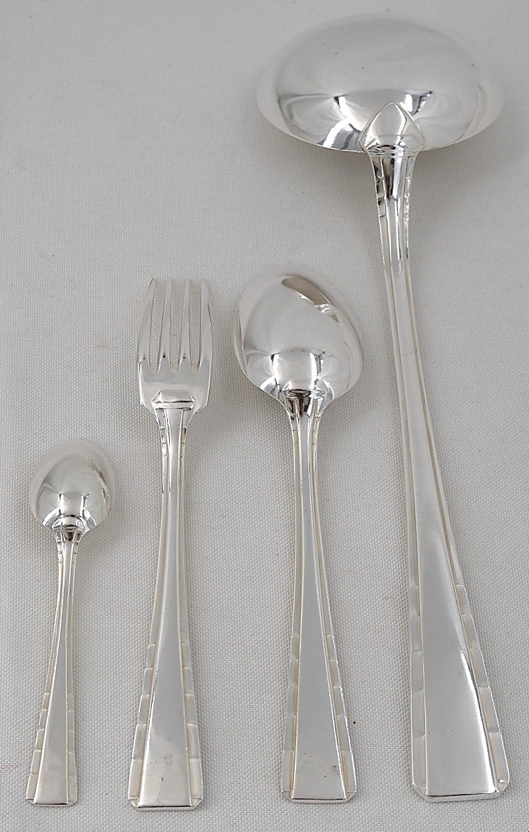 Ercuis Neptune Model, 37-piece Art Deco Silver-plated Set, Excellent Condition.-photo-2