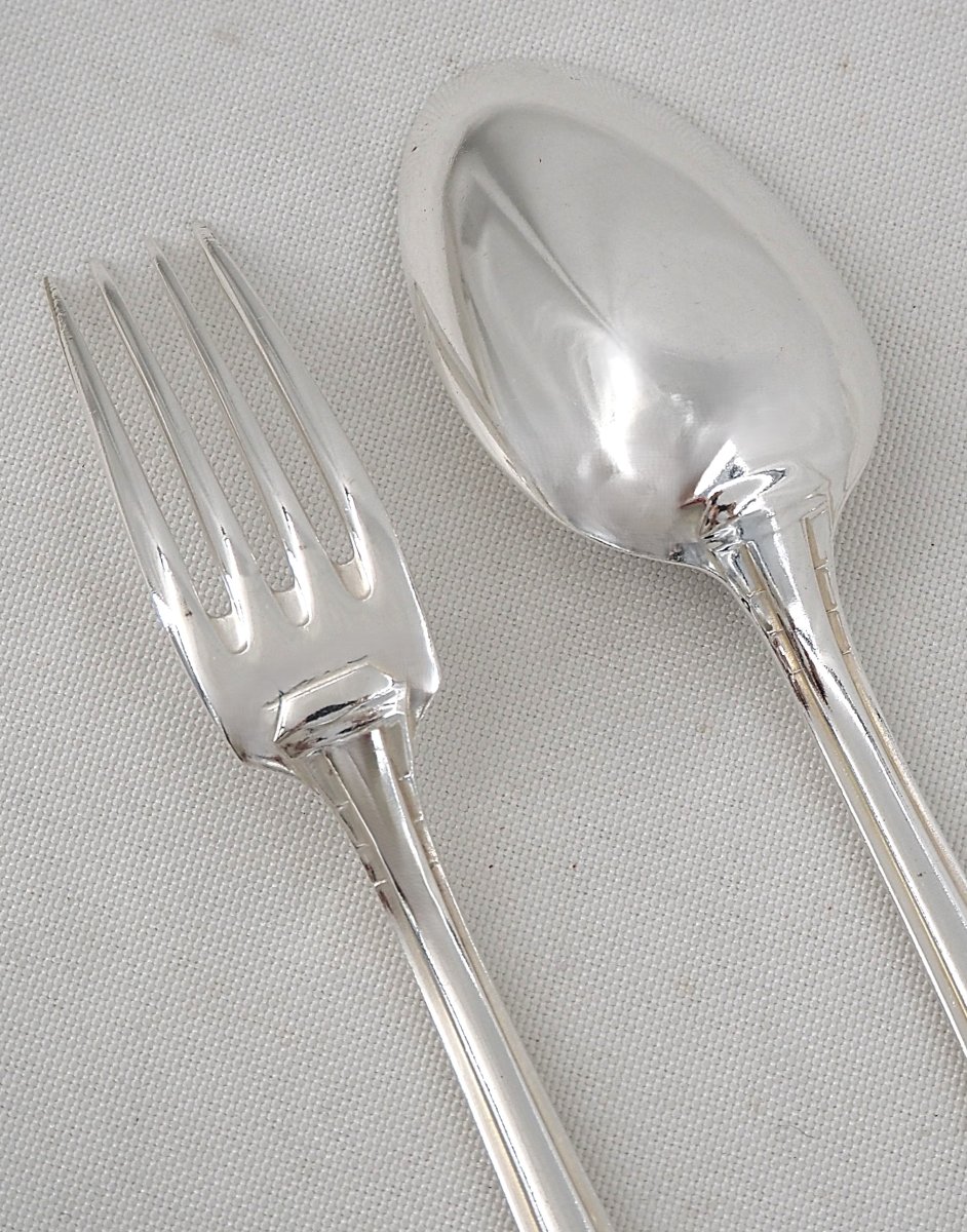 Ercuis Neptune Model, 37-piece Art Deco Silver-plated Set, Excellent Condition.-photo-3