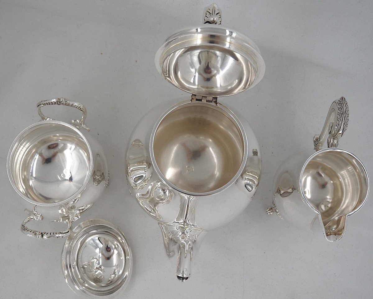 Christofle Marly Model, 3-piece Tea Service, Teapot, Sugar Bowl, Milk Jug, Silver-plated Metal.-photo-3