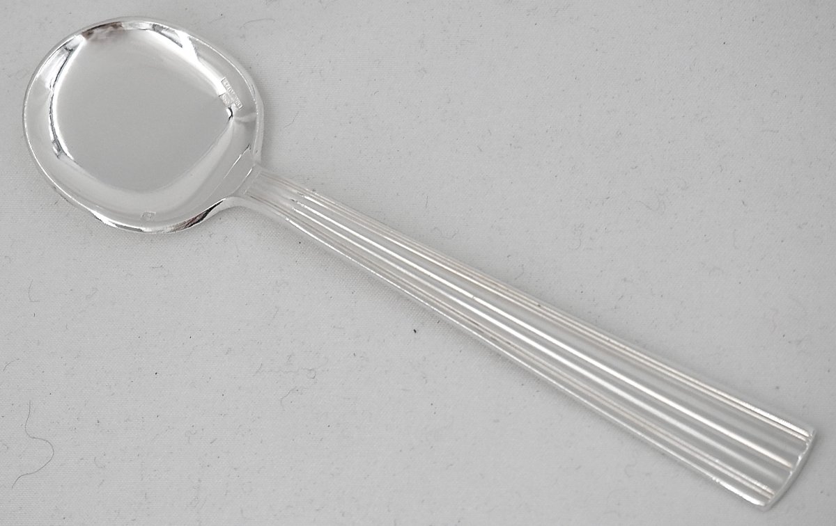 Christofle Mira, Ondulation, 12 cuillères, pelles à glace en métal argenté, excellent état.-photo-3