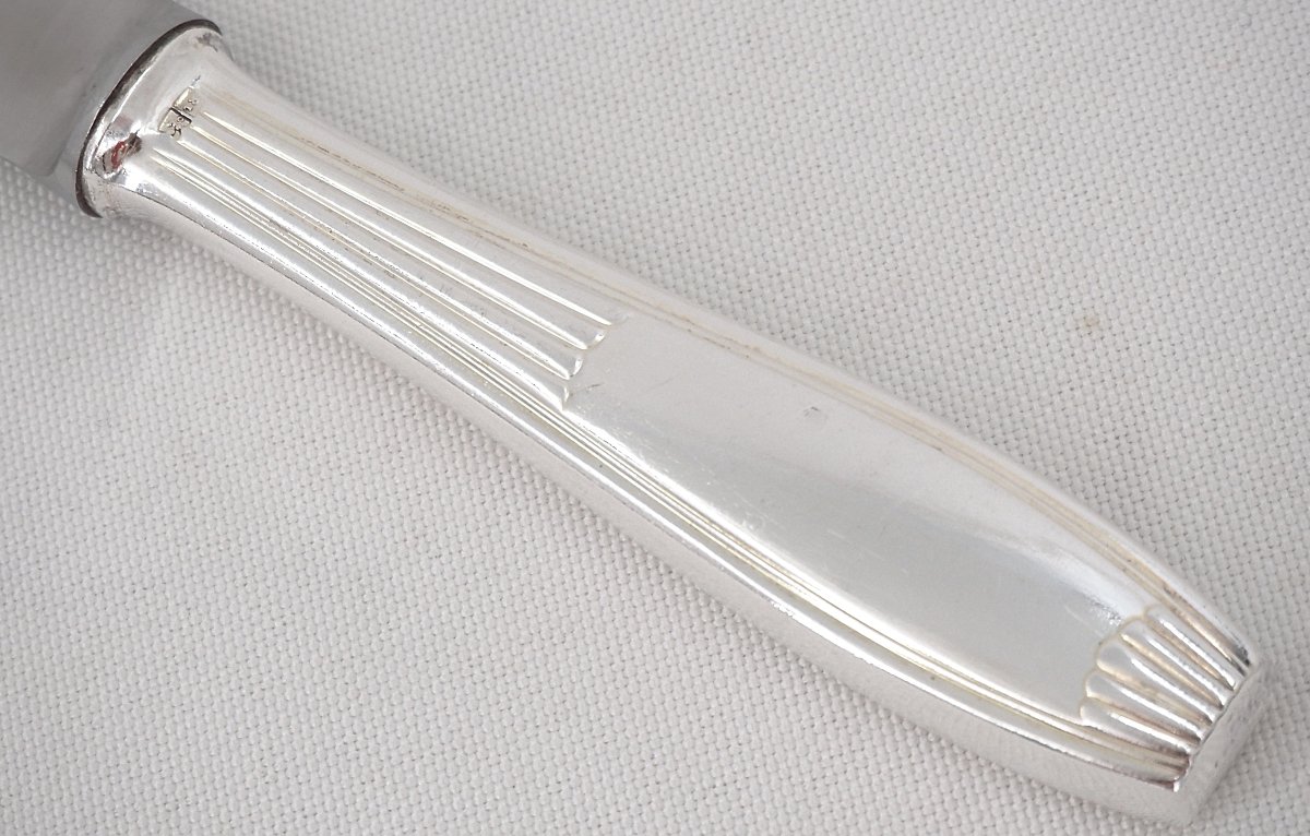 Alfénide, Christofle Cirta Model, Art Deco24 Knives: 12 Table Knives + 12 Dessert Knives.-photo-4
