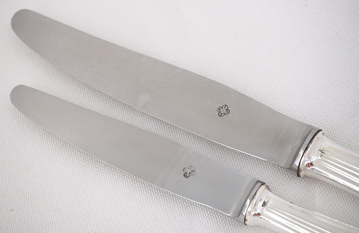 Alfénide, Christofle Cirta Model, Art Deco24 Knives: 12 Table Knives + 12 Dessert Knives.-photo-1