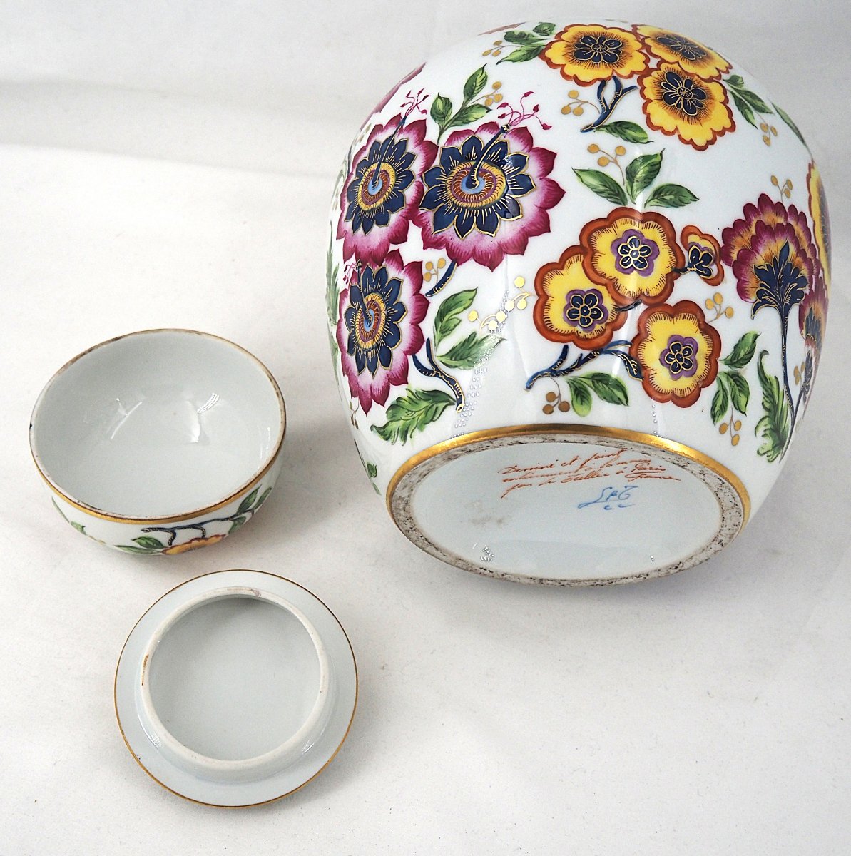 Le Tallec In Paris, Porcelain Covered Pot, Complete, Signed, In Excellent Condition.-photo-5