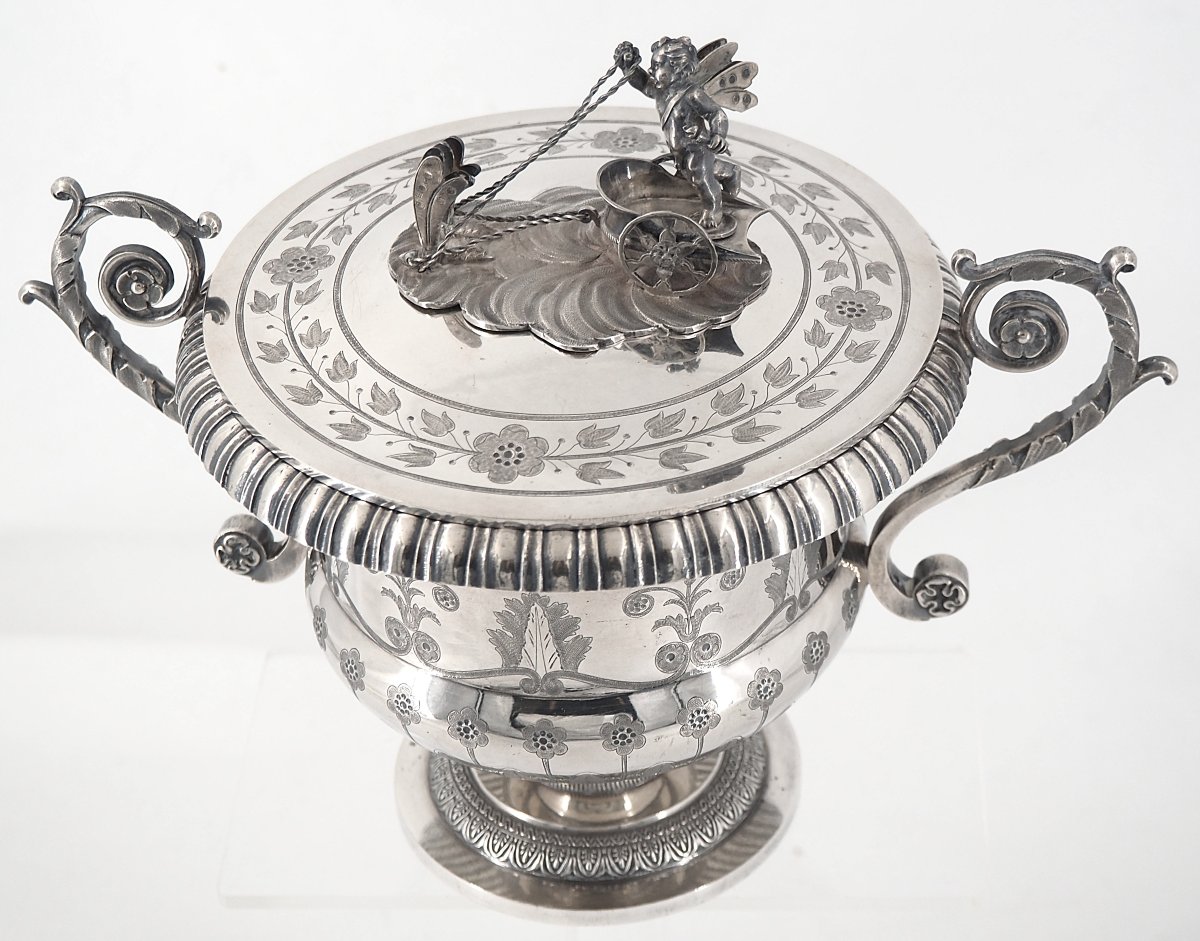 Sucrier couvert argent massif époque Empire, 1er coq, 659 g, excellent état.-photo-3