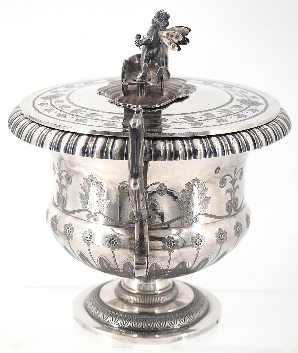 Sucrier couvert argent massif époque Empire, 1er coq, 659 g, excellent état.-photo-4