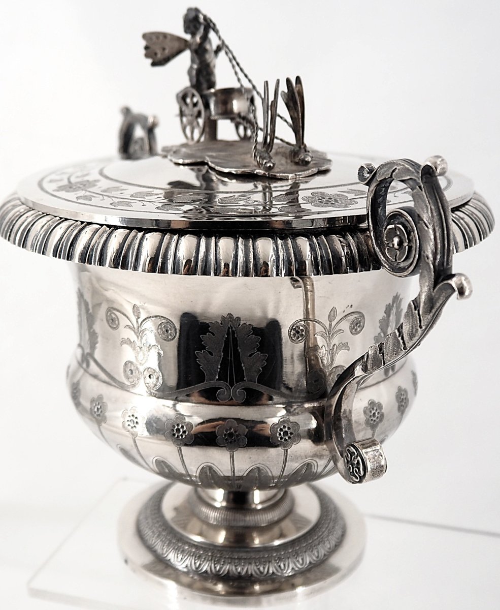 Sucrier couvert argent massif époque Empire, 1er coq, 659 g, excellent état.-photo-1
