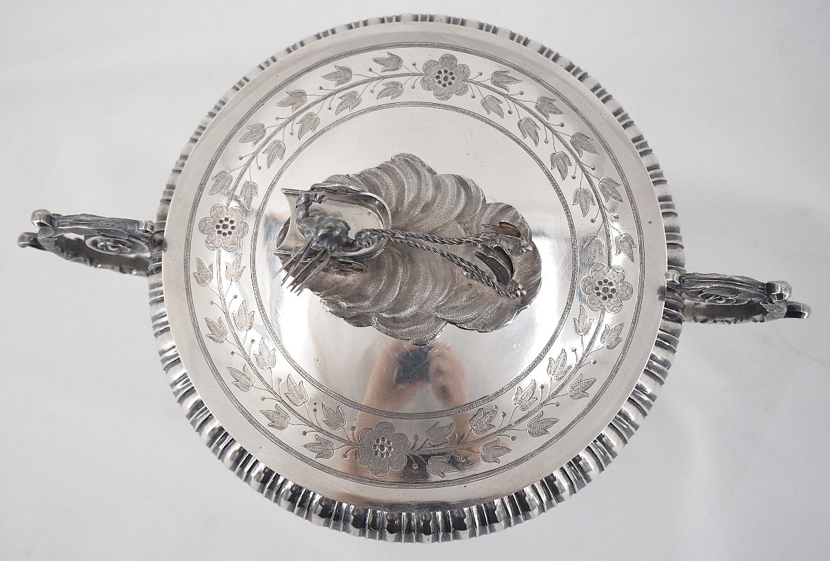 Sucrier couvert argent massif époque Empire, 1er coq, 659 g, excellent état.-photo-2
