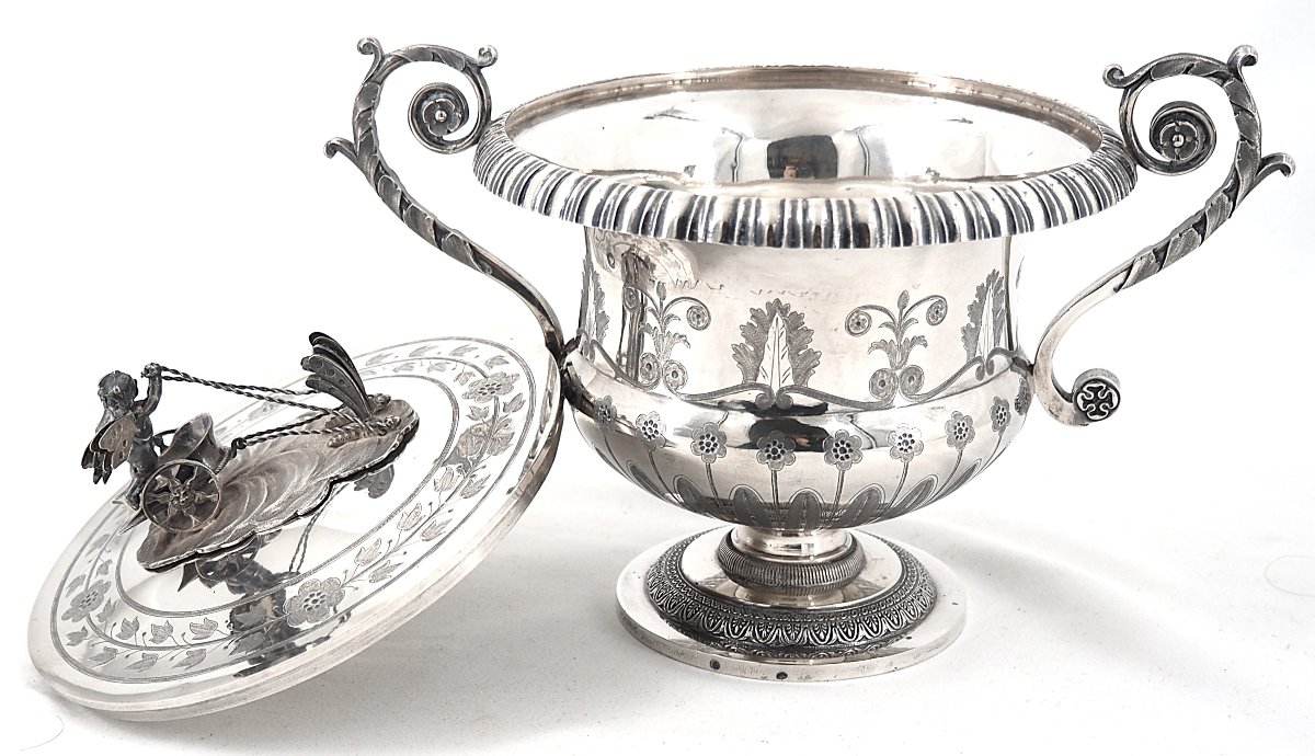 Sucrier couvert argent massif époque Empire, 1er coq, 659 g, excellent état.-photo-3
