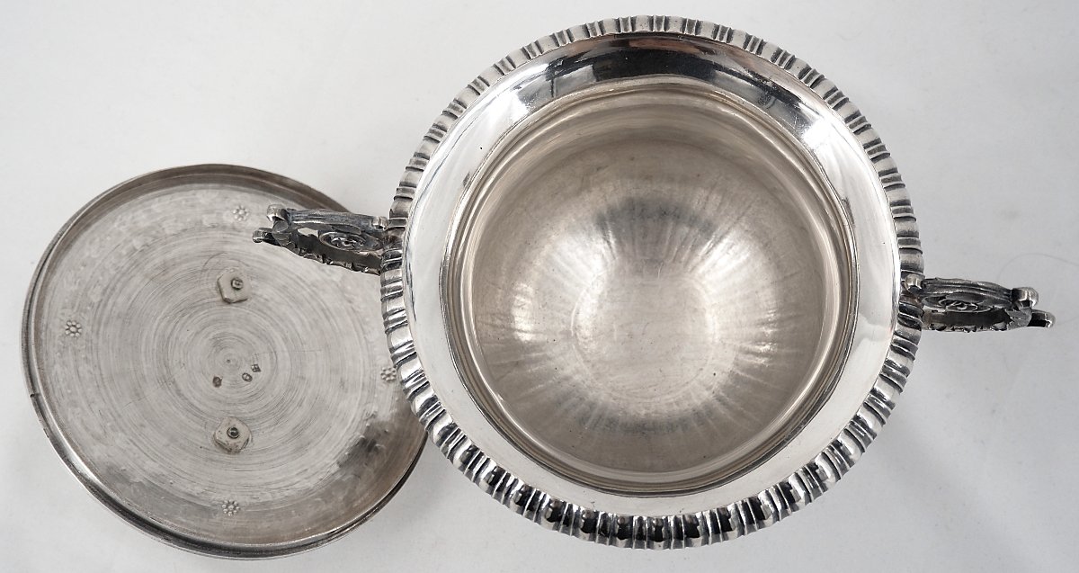 Sucrier couvert argent massif époque Empire, 1er coq, 659 g, excellent état.-photo-4