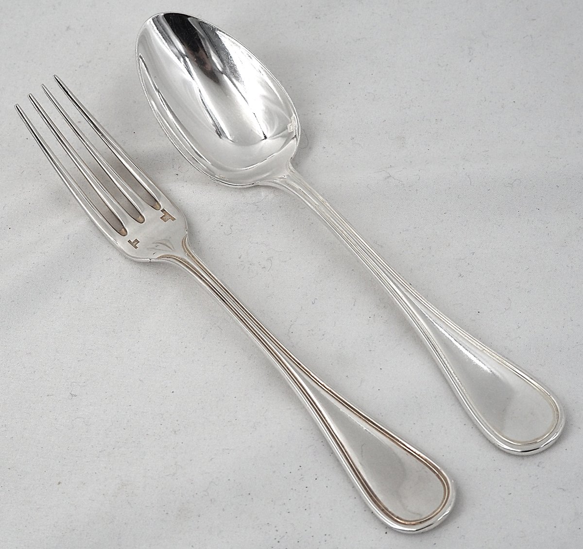 Christofle modèle Albi, 12 couverts de table, métal argenté, 24 pièces, excellent état.-photo-2