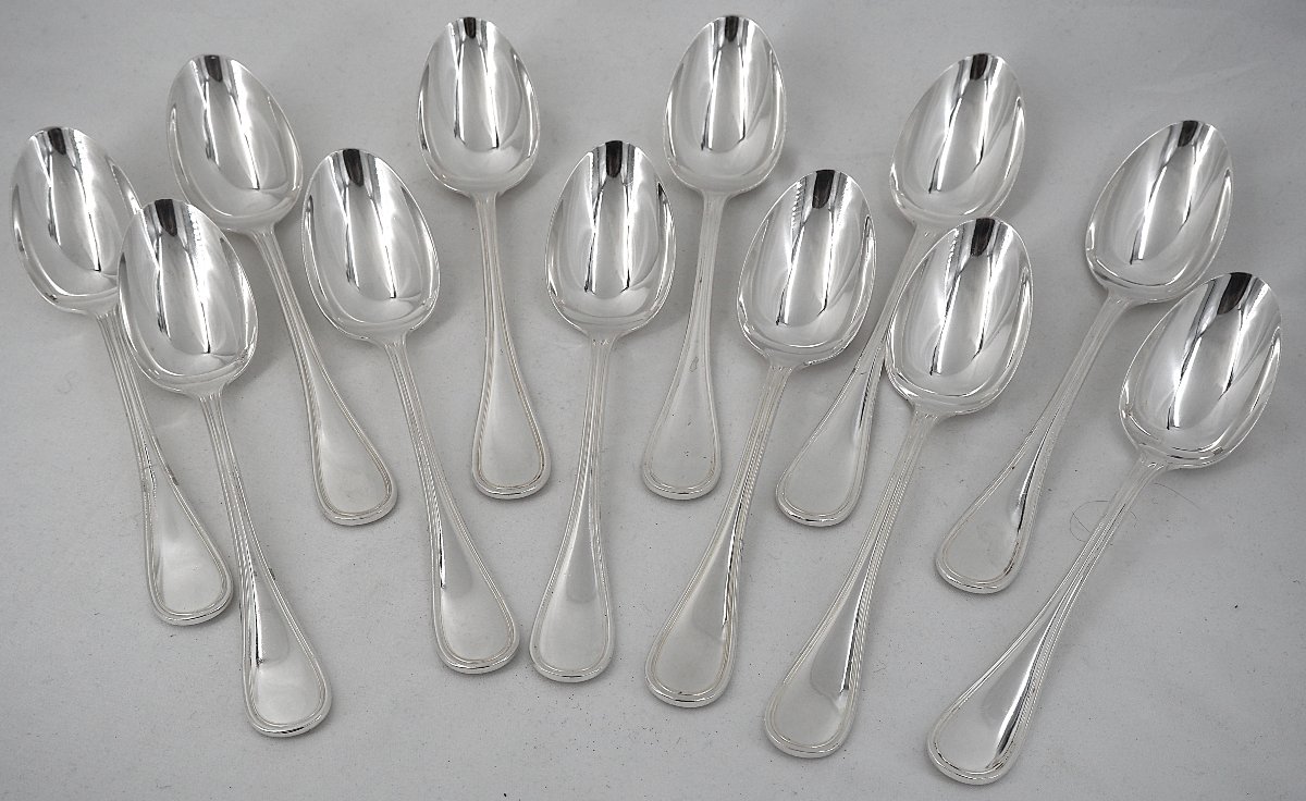 Christofle modèle Albi, 12 couverts de table, métal argenté, 24 pièces, excellent état.-photo-1