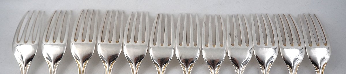 Christofle modèle Albi, 12 couverts de table, métal argenté, 24 pièces, excellent état.-photo-3