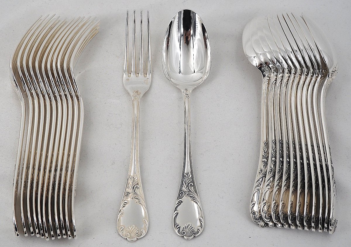 Christofle Marly Model, 12 Pieces Of Dessert Flatware, 24 Pieces, Silver-plated, 17 Cm.-photo-2