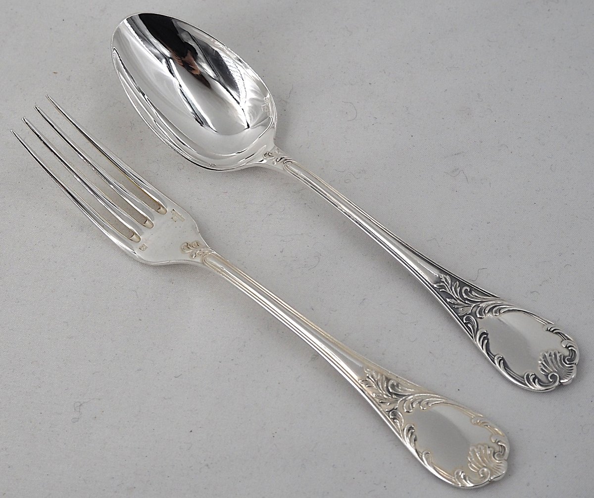 Christofle Marly Model, 12 Pieces Of Dessert Flatware, 24 Pieces, Silver-plated, 17 Cm.-photo-3
