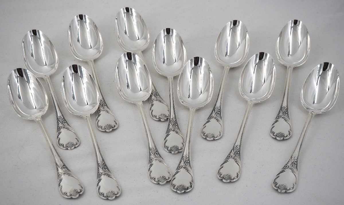 Christofle Marly Model, 12 Pieces Of Dessert Flatware, 24 Pieces, Silver-plated, 17 Cm.-photo-1