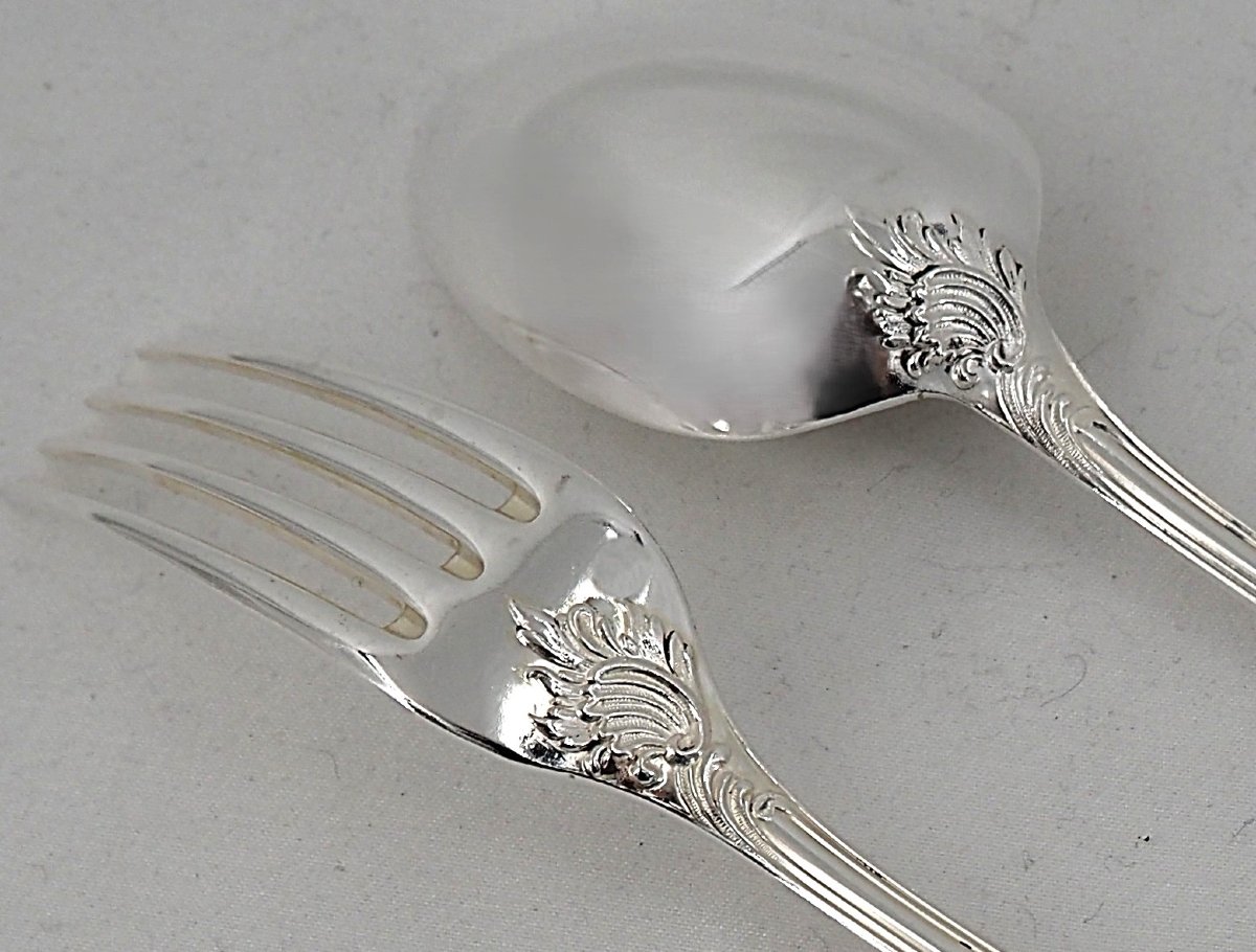 Christofle Marly Model, 12 Pieces Of Dessert Flatware, 24 Pieces, Silver-plated, 17 Cm.-photo-2