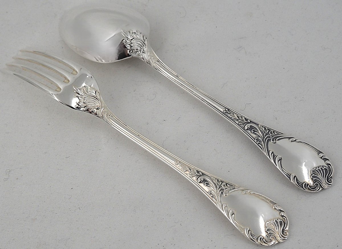 Christofle Marly Model, 12 Pieces Of Dessert Flatware, 24 Pieces, Silver-plated, 17 Cm.-photo-3