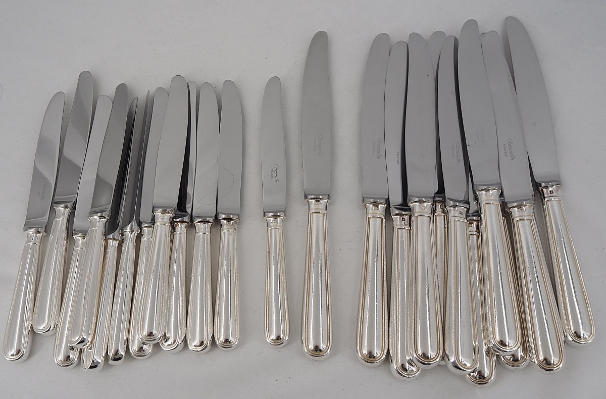 Christofle Albi Model, 24 Knives, 12 Table + 12 Dessert, Silver-plated Metal.-photo-2