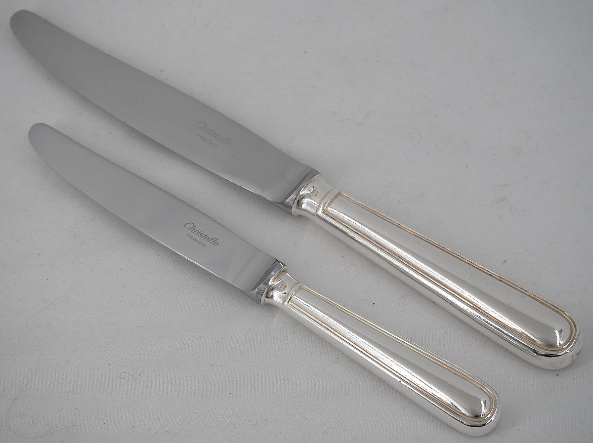 Christofle Albi Model, 24 Knives, 12 Table + 12 Dessert, Silver-plated Metal.-photo-3