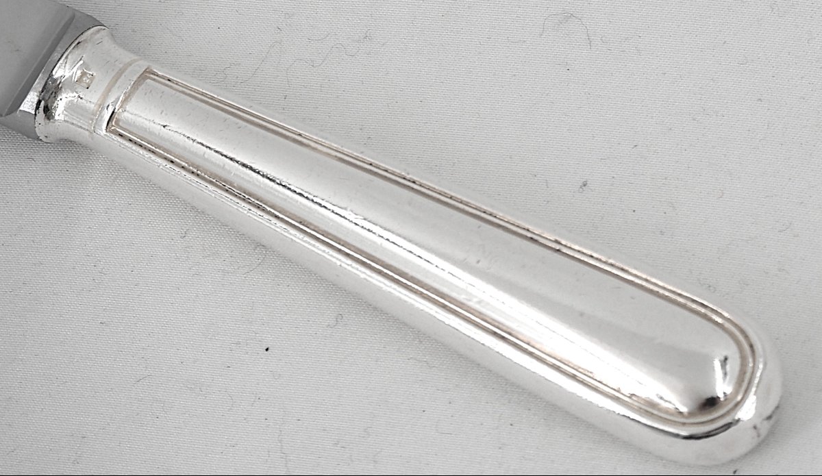 Christofle Albi Model, 24 Knives, 12 Table + 12 Dessert, Silver-plated Metal.-photo-4