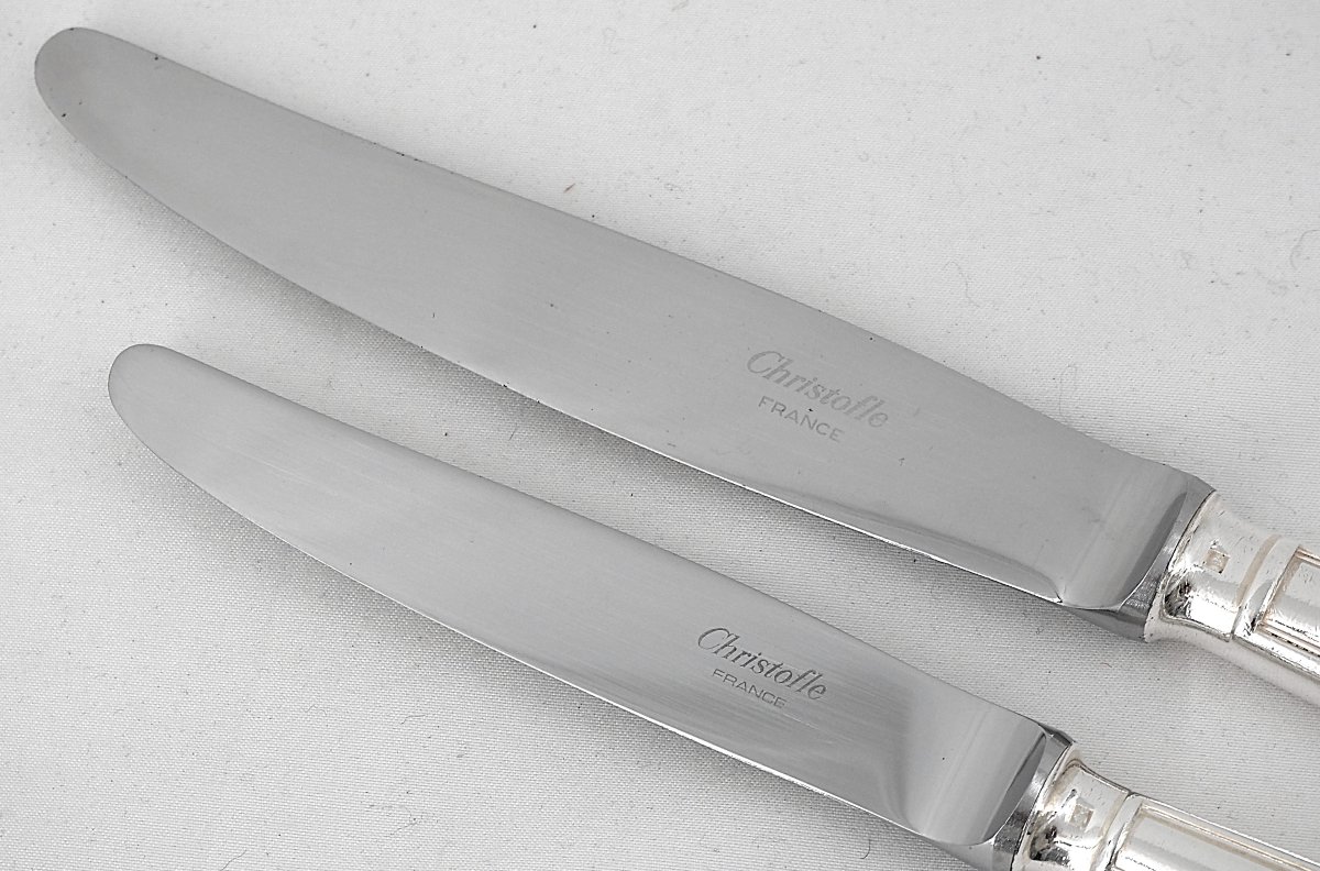 Christofle Albi Model, 24 Knives, 12 Table + 12 Dessert, Silver-plated Metal.-photo-1