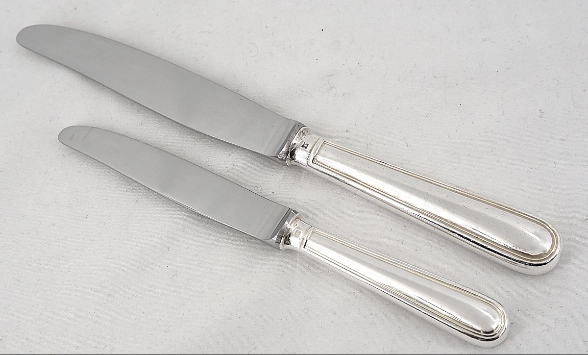 Christofle Albi Model, 24 Knives, 12 Table + 12 Dessert, Silver-plated Metal.-photo-5
