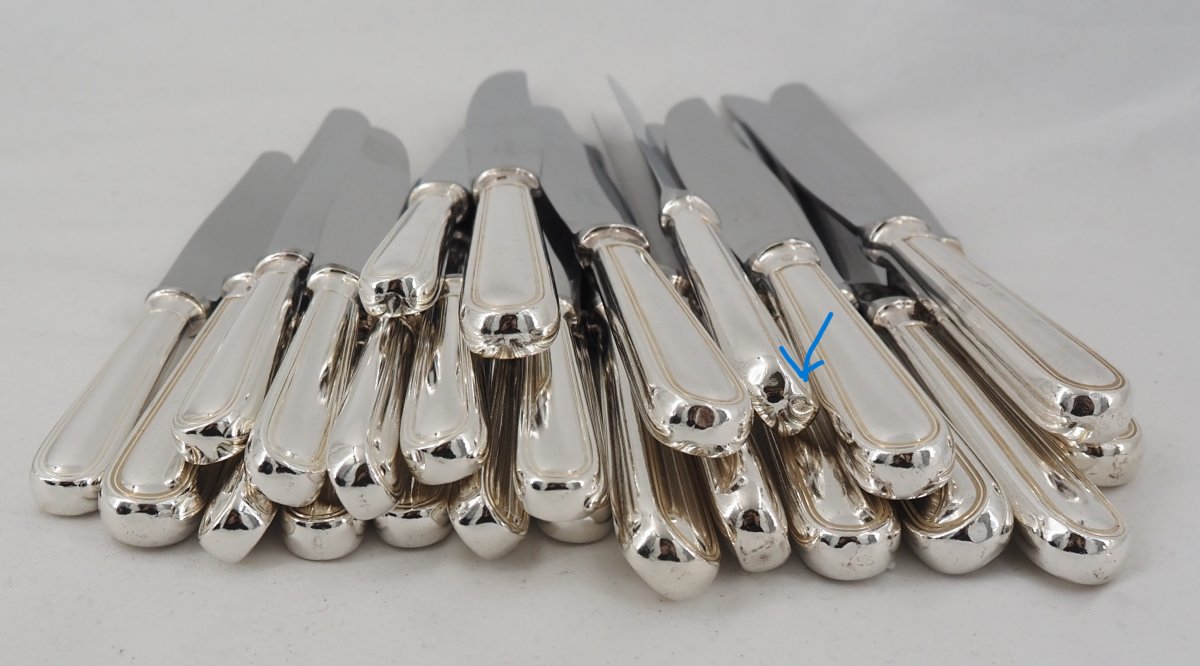 Christofle Albi Model, 24 Knives, 12 Table + 12 Dessert, Silver-plated Metal.-photo-6