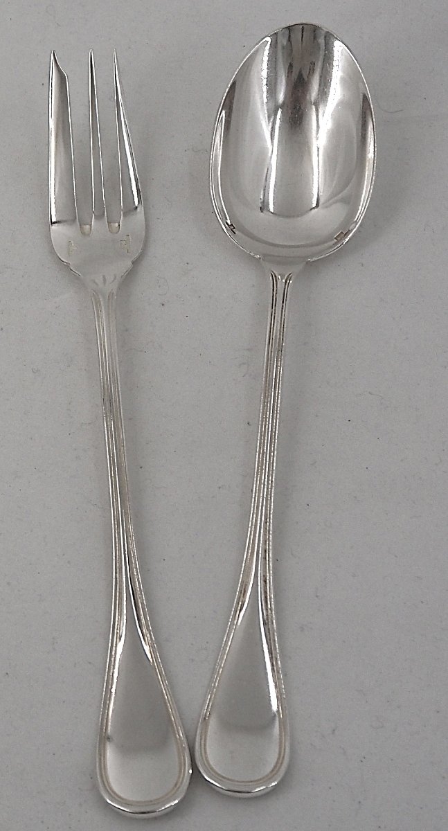 Christofle modèle Albi, lot de 7 pièces de service, à ragout, salade, pelle gateau, pince sucre-photo-2