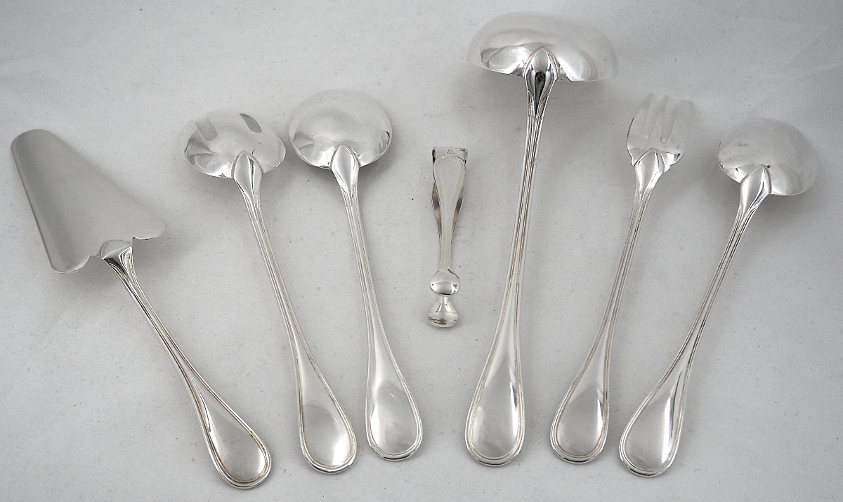 Christofle modèle Albi, lot de 7 pièces de service, à ragout, salade, pelle gateau, pince sucre-photo-3