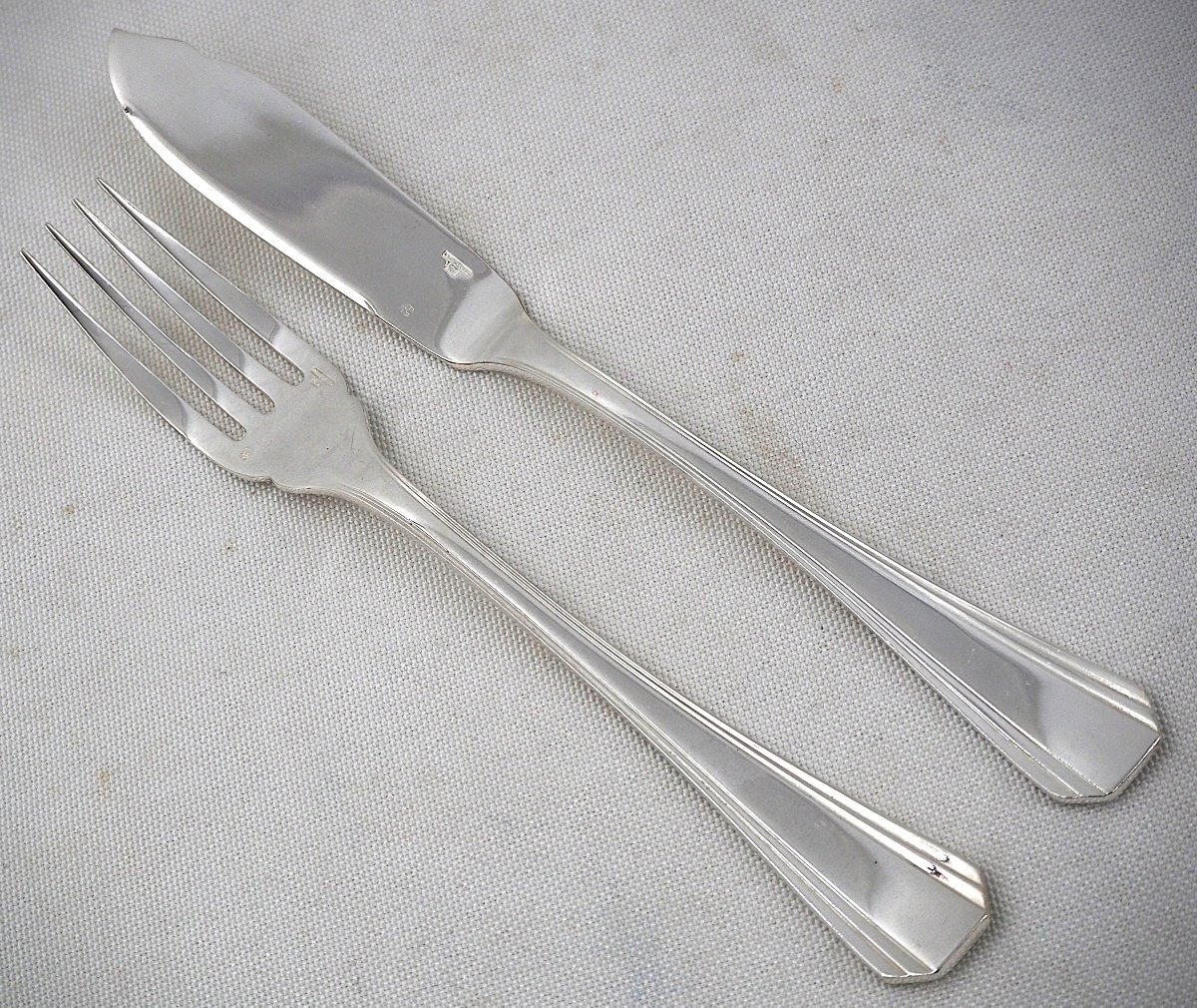 Christofle Boréal Art Déco 12 Fish Cutlery Sets + Serving Set, 26 Pieces, Silver-plated Metal-photo-2