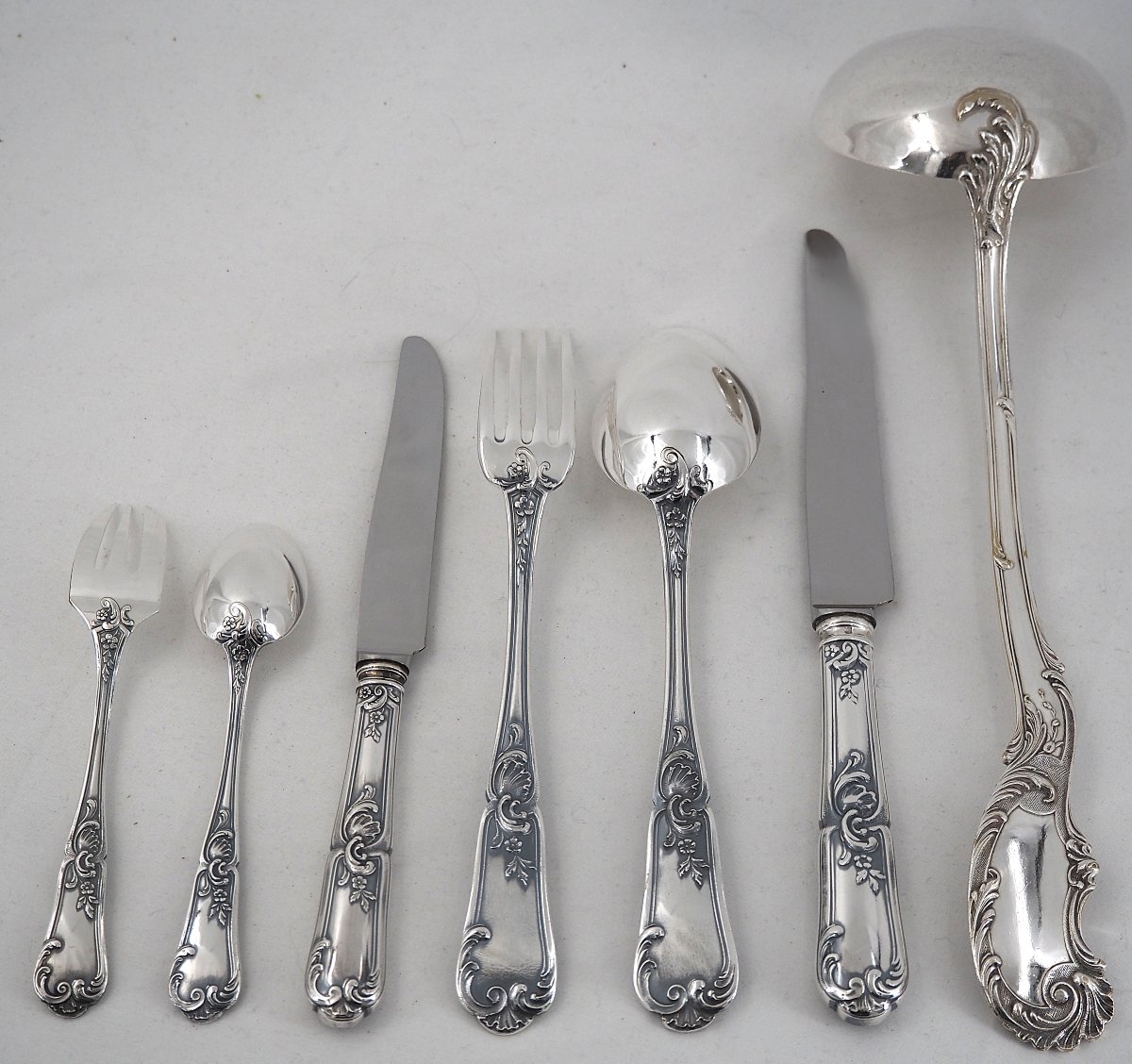 Orbrille Louis XV, Menagère Set 73 Pieces In Silver-plated Metal, In Excellent Condition.-photo-2