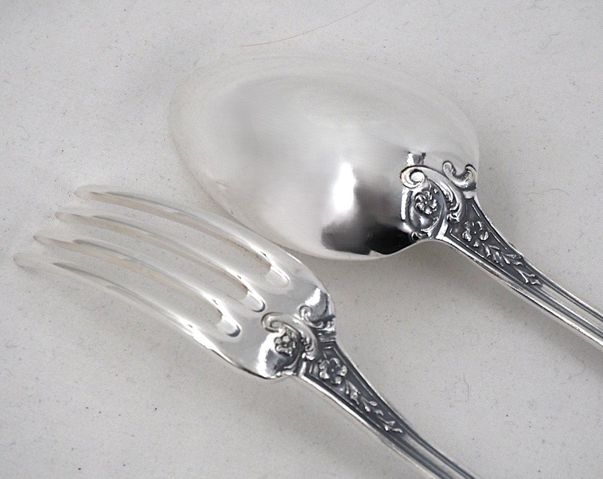 Orbrille Louis XV, Menagère Set 73 Pieces In Silver-plated Metal, In Excellent Condition.-photo-3