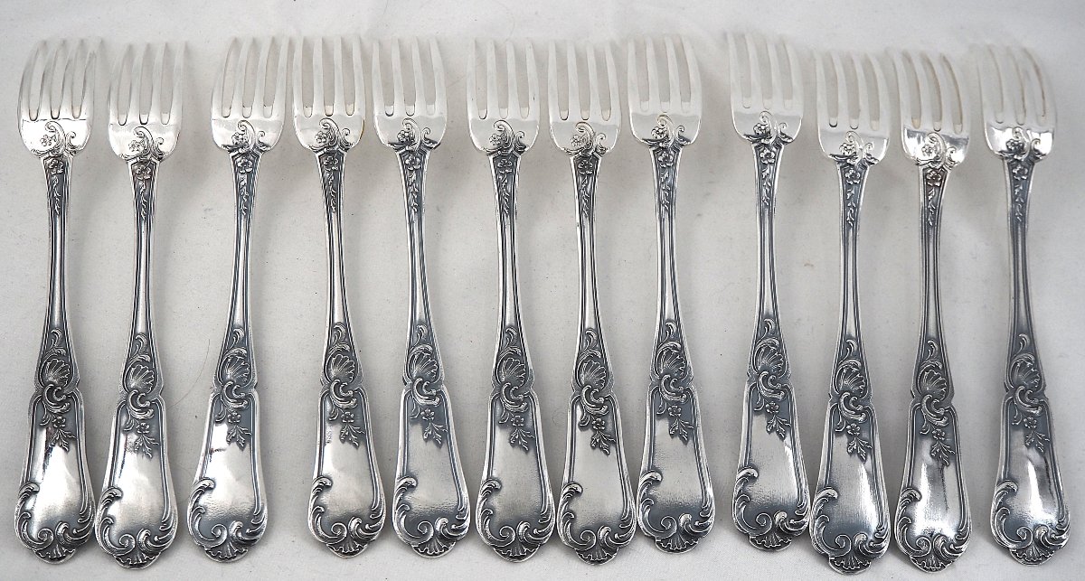 Orbrille Louis XV, Menagère Set 73 Pieces In Silver-plated Metal, In Excellent Condition.-photo-4
