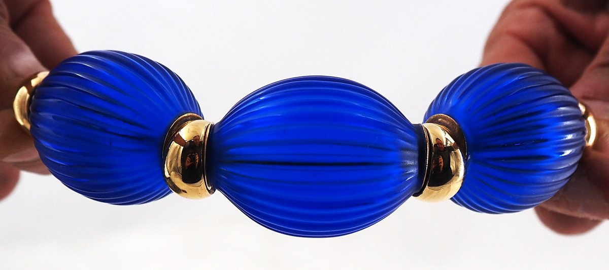Collier Lalique modèle "Nerita" bleu , excellent état, signé.-photo-4