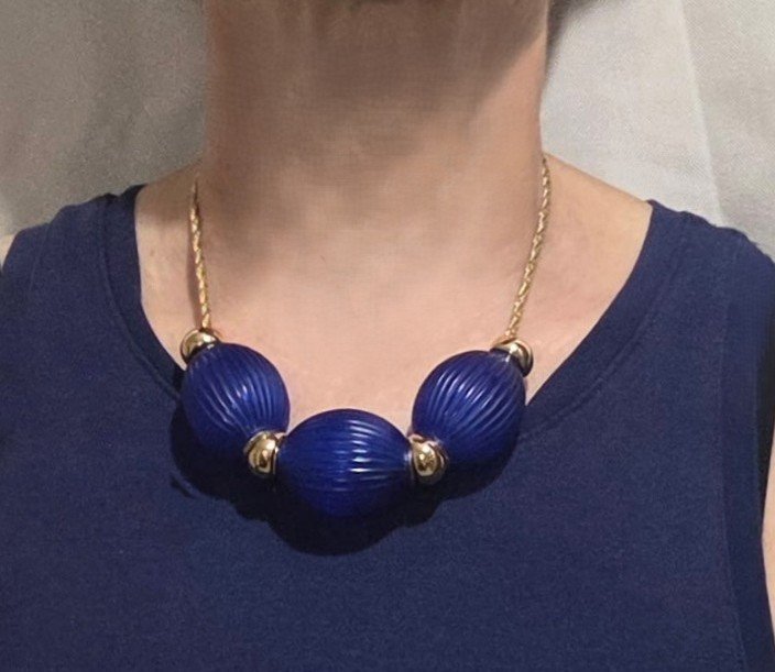 Collier Lalique modèle "Nerita" bleu , excellent état, signé.-photo-6