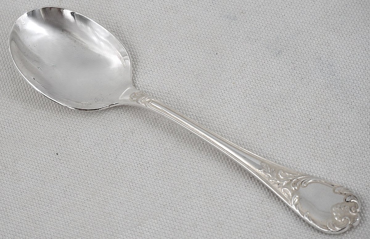 Christofle Marly 12 Ice Cream Spoons + 1 Serving Spoon, Silver-plated, 14-piece Set.-photo-4