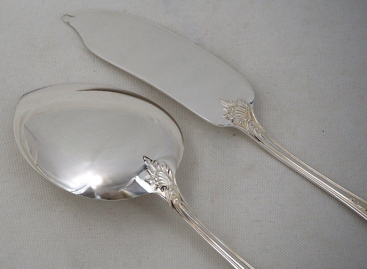 Christofle Marly 12 Ice Cream Spoons + 1 Serving Spoon, Silver-plated, 14-piece Set.-photo-3