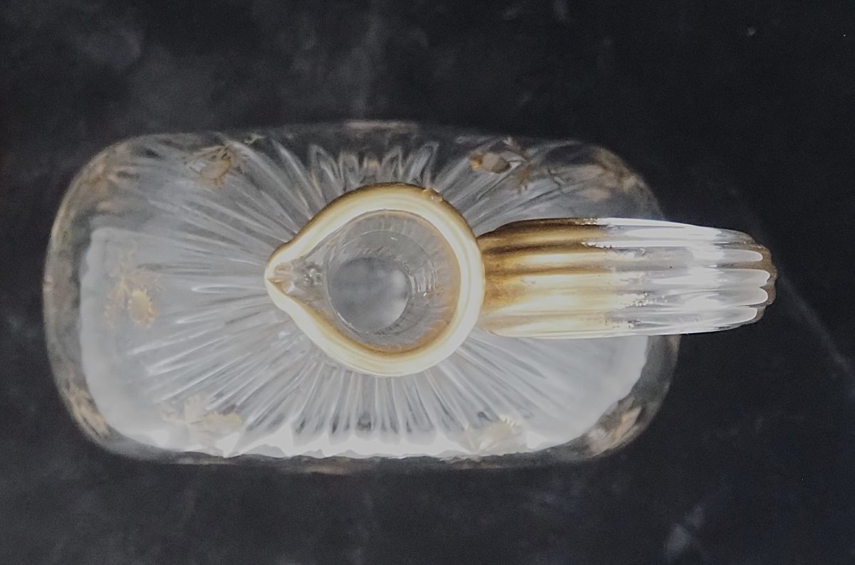 Daum Nancy, Thistle-patterned Decanter, Engraved, Gilded, Crystal, In Very Good Condition.-photo-1
