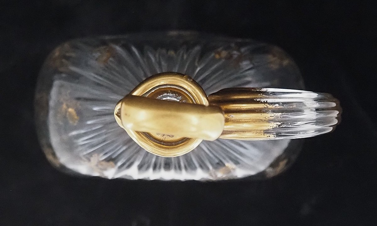 Daum Nancy, Thistle-patterned Decanter, Engraved, Gilded, Crystal, In Very Good Condition.-photo-3