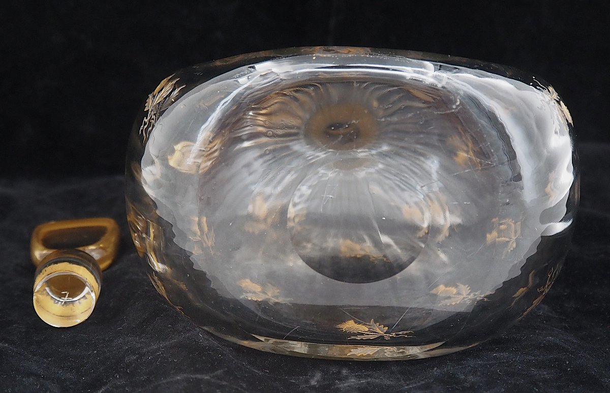 Daum Nancy, Thistle-patterned Decanter, Engraved, Gilded, Crystal, In Very Good Condition.-photo-6