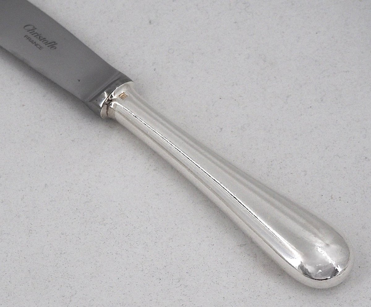 Christofle modèle Baguette, 12 couteaux de table en métal argenté, en parfait état.-photo-4