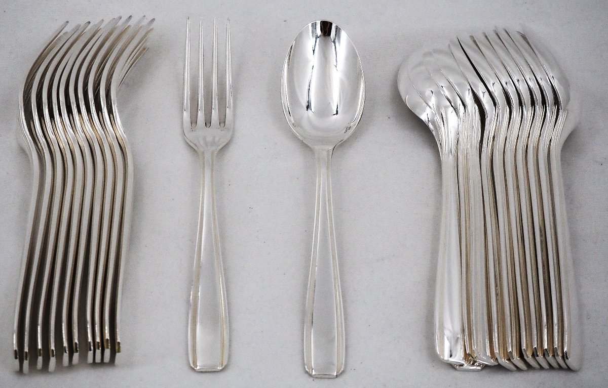 Art Deco-style Ercuis Set, 12 Dessert Sets, 24 Pieces, 16 Cm, In Excellent Condition.-photo-2