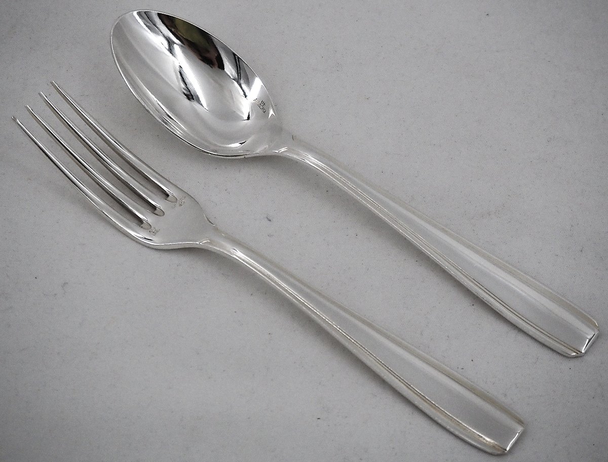 Art Deco-style Ercuis Set, 12 Dessert Sets, 24 Pieces, 16 Cm, In Excellent Condition.-photo-3